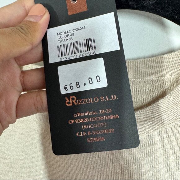 EXUS Beige Red Colorblock Geometric Sweater Size XL Modern Long Sleeve Knit - Picture 6 of 15